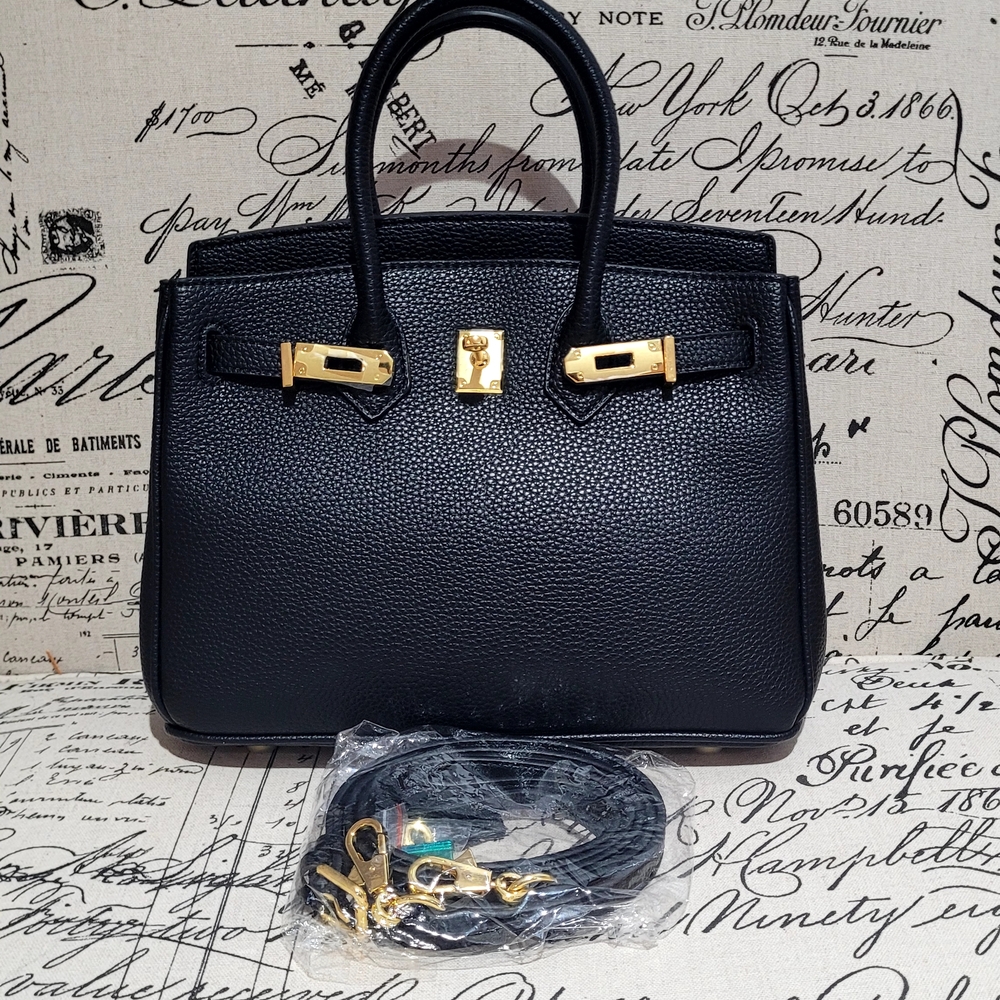 Chic Black Satchel with Gold Accents